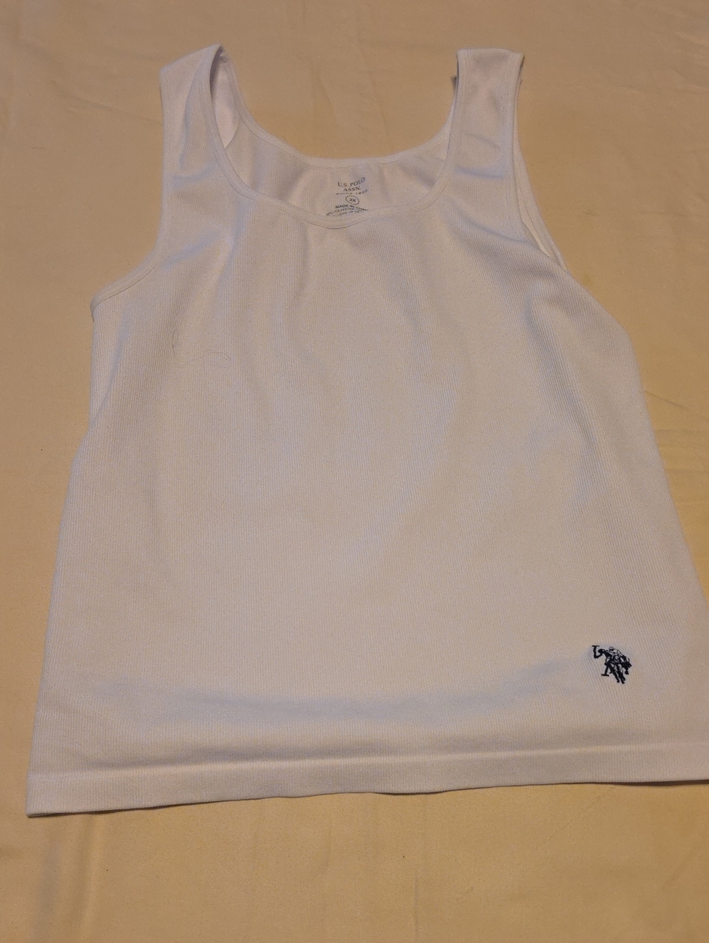 U.S. Polo Assn. White Ribbed Scoop Neck Tank with Navy Logo